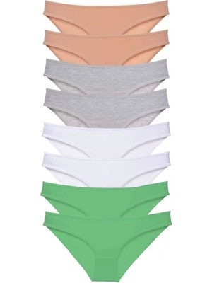 Modenya 8 Adet Süper Eko Set Likralı Kadın Slip Külot Ten Gri Beyaz Yeşil