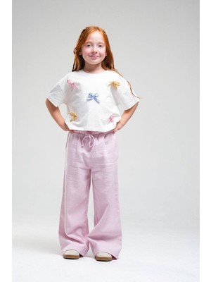 Loco Loco Kız  Çocuk 1040 Keten Tshirt  Pantolon Takım