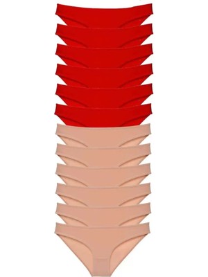 Modenya 12 Adet Eko Set Likralı Kadın Slip Külot Kırmızı Ten