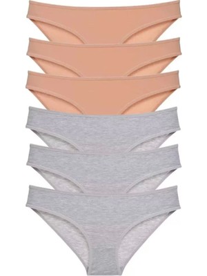 Modenya 6 Adet Süper Eko Set Likralı Kadın Slip Külot Ten Gri