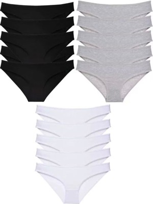 Modenya 15 Adet Süper Eko Set Likralı Kadın Slip Külot Siyah Gri Beyaz