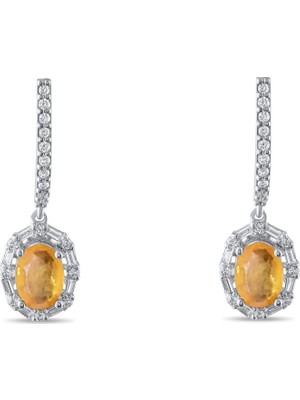 Lial Diamond 2.09 Karat Pırlanta Sarı Safir Küpe ,doğal Pırlanta, Sertifikalı Mücevher