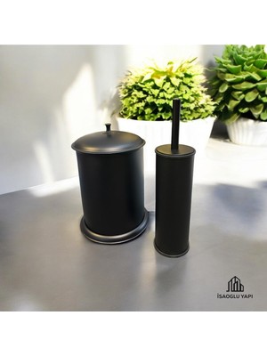 PremiumPort Şık Siyah Çöp Kovası ve Fırça Seti, Rustik Tasarım ile Ev Dekoru