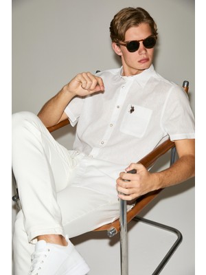U.s. Polo Assn. Erkek Beyaz Gömlek Kısa Kollu 50319023-VR013