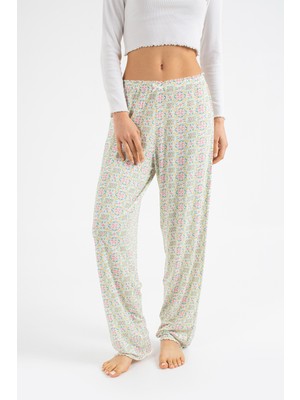Ecrou Kadın Ekru Geometrik Desenli Soft Tuşeli Tek Pijama Pantolon
