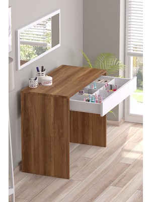 Bicabin Arya Novella Aynalı Bölmeli Organizer Çekmeceli Makyaj Masası -Barok/beyaz