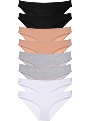 Modenya 8 Adet Süper Eko Set Likralı Kadın Slip Külot Siyah Ten Gri Beyaz