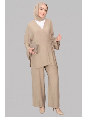Taş Norshen Kadın Bağlamalı Kimono & Bol Paça Pantolon - Takım