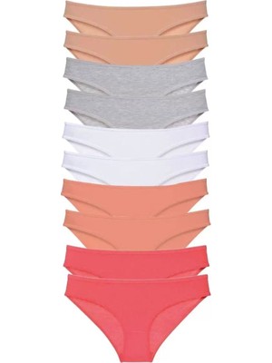 Modenya 10 Adet Süper Eko Set Likralı Kadın Slip Külot Ten Gri Beyaz Pudra Fuşya