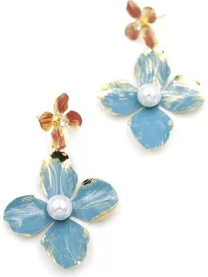 Die Grup Metal Çiçek Küpe - Turkuaz