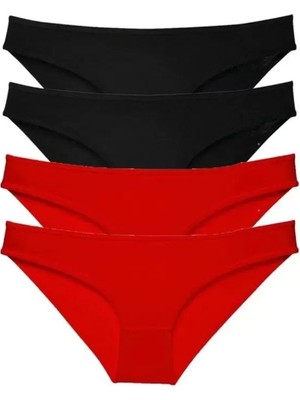 Modenya 4 Adet Süper Eko Set Likralı Kadın Slip Külot Siyah Kırmızı