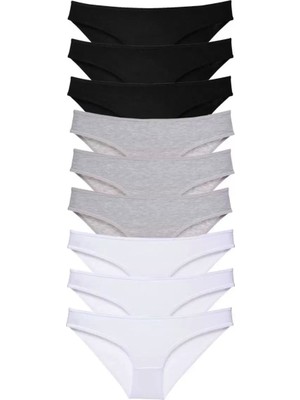 Modenya 9 Adet Süper Eko Set Likralı Kadın Slip Külot Siyah Gri Beyaz