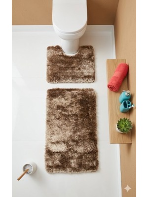 Eurobano Melody Premium Koleksiyon 2'li Set Banyo Paspası 100X100 60X60 Kaymaz Taban Yıkanabilir Banyo Seti