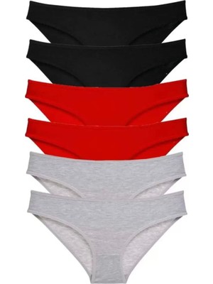 Modenya 6 Adet Süper Eko Set Likralı Kadın Slip Külot Siyah Kırmızı Gri