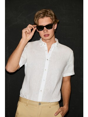 U.S. Polo Assn. Erkek Beyaz Kısa Kollu Keten Gömlek 50321257-VR013