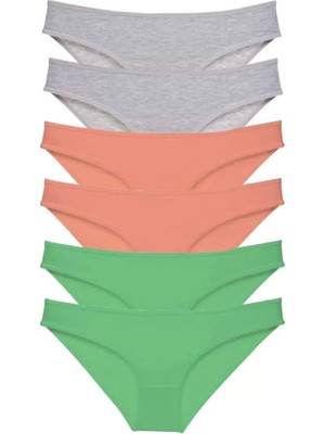 Modenya 6 Adet Süper Eko Set Likralı Kadın Slip Külot Gri Pudra Yeşil