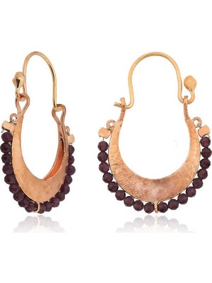 Elwes Gümüş Bordo Taşlı Bohem Küpe