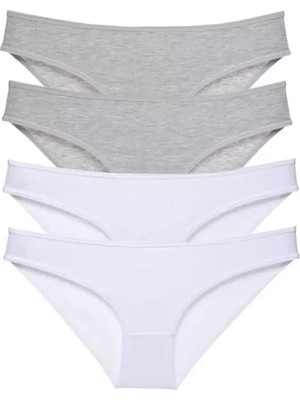 Modenya 4 Adet Süper Eko Set Likralı Kadın Slip Külot Gri Beyaz