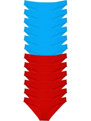 Modenya 12 Adet Süper Eko Set Likralı Kadın Slip Külot Kırmızı Mavi