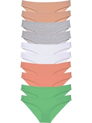 Modenya 10 Adet Süper Eko Set Likralı Kadın Slip Külot Ten Gri Beyaz Pudra Yeşil