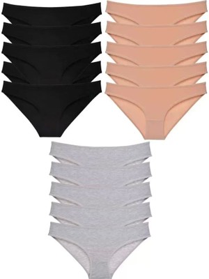 Modenya 15 Adet Süper Eko Set Likralı Kadın Slip Külot Siyah Ten Gri