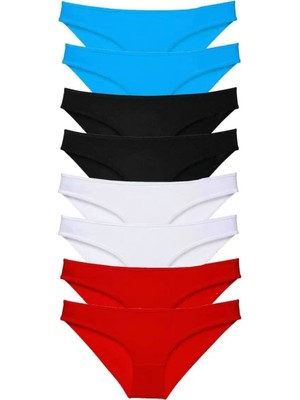 Modenya 8 Adet Süper Eko Set Likralı Kadın Slip Külot Siyah Kırmızı Beyaz Mavi