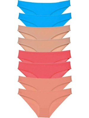 Modenya 8 Adet Süper Eko Set Likralı Kadın Slip Külot Ten Pudra Fuşya Mavi