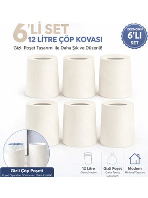PremiumPort 6’lı Sihirli Iç Kovalı Ev, Ofis ve Mutfak Çöp Kovası Seti