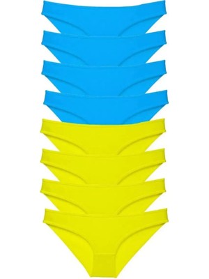 Modenya 8 Adet Süper Eko Set Likralı Kadın Slip Külot Sarı Mavi