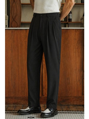 Tarz Cool Erkek Pileli Old Money Klasik Kumaş Pantolon Rahat Kalıp Yazlık