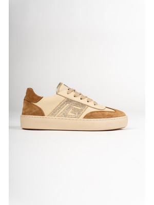 Tesla Shoes Hakiki Deri Bej Sneaker
