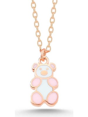 Elwes 925 Ayar Gümüş Rose Renkli Ayıcık Kadın Kolye