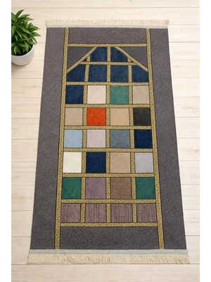 İhvan Online Kalın Çift Katlı Astarlı Seccade – Kırk Yama Desenli Yumuşak Seccade - Koyu Gri