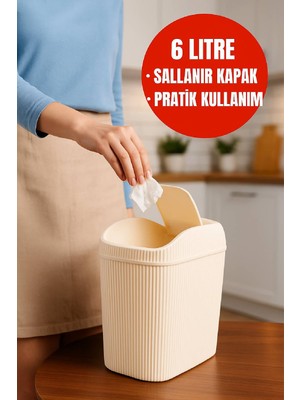 PremiumPort 6 Lt Çöp Kovası, Çok Amaçlı, Şık ve Dayanıklı, Mutfak, Banyo, Ofis Için