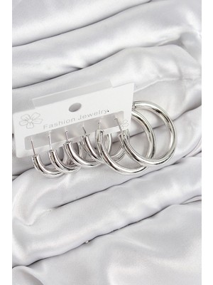Zayka Mey Ithalat® Pirinç Halka Model Gümüş Renk Kadın Set Küpe