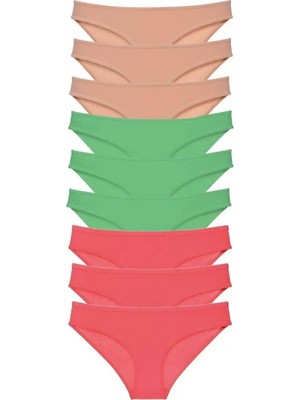 Modenya 9 Adet Süper Eko Set Likralı Kadın Slip Külot Ten Yeşil Fuşya