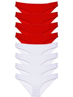 Modenya 8 Adet Süper Eko Set Likralı Kadın Slip Külot Kırmızı Beyaz