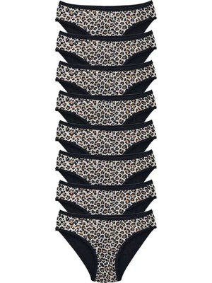 Modenya 8 Adet Leopar Desenli Likralı Yumuşak Dokulu Kadın Slip Külot