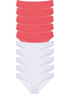 Modenya 10 Adet Eko Set Likralı Kadın Slip Külot Fuşya Beyaz