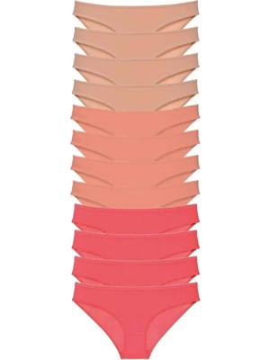 Modenya 12 Adet Süper Eko Set Likralı Kadın Slip Külot Ten Pudra Fuşya