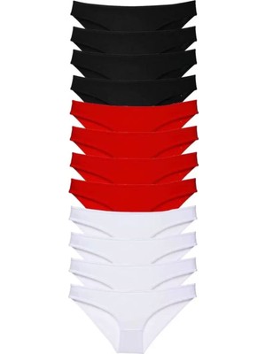 Modenya 12 Adet Süper Eko Set Likralı Kadın Slip Külot Siyah Kırmızı Beyaz