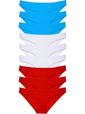 Modenya 9 Adet Süper Eko Set Likralı Kadın Slip Külot Kırmızı Beyaz Mavi