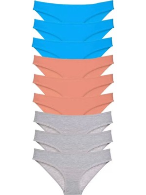 Modenya 9 Adet Süper Eko Set Likralı Kadın Slip Külot Pudra Gri Mavi