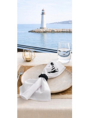 Deniz Feneri Kadife Dokulu Peçete 34X34 cm – Nişan Masa Peçetesi, Davet Sofrası, Çeyizlik 6’ Lı