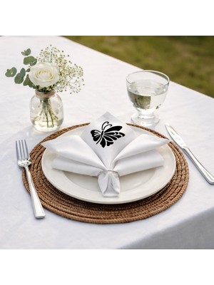 Kadife Dokulu Kelebek Figürlü Peçete 34X34 cm – Söz Nişan Masa Peçetesi, Davet Sofrası, Çeyizlik