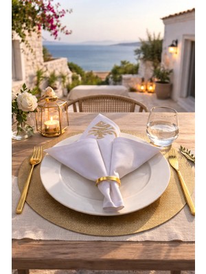 Sim Dokulu Gold Balık Figürlü Peçete Beyaz 34X34 cm –söz Nişan Masa Peçetesi, Davet Sofrası,