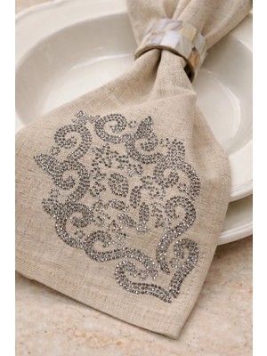 Osmanlı Barok Desenli Keten Peçete 34X34 Cm, Söz Nişan Masa Peçetesi, Davet Sofrası, Çeyizlik