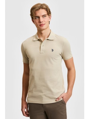 U.S. Polo Assn. Erkek Slim Fit Polo Yaka Açık Haki Basic Tişört 50322347-VR183