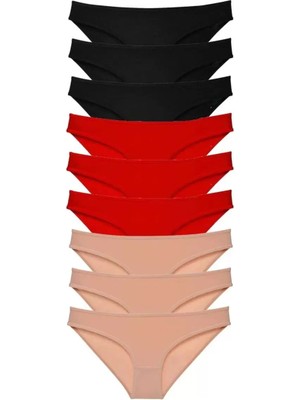 Modenya 9 Adet Süper Eko Set Likralı Kadın Slip Külot Siyah Kırmızı Ten