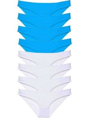 Modenya 8 Adet Süper Eko Set Likralı Kadın Slip Külot Beyaz ve Mavi